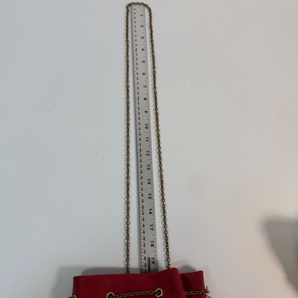 New HOBO Jovie Scarlet Red Leather Mini Bucket Bag Gold Chain NWT - Picture 9 of 10